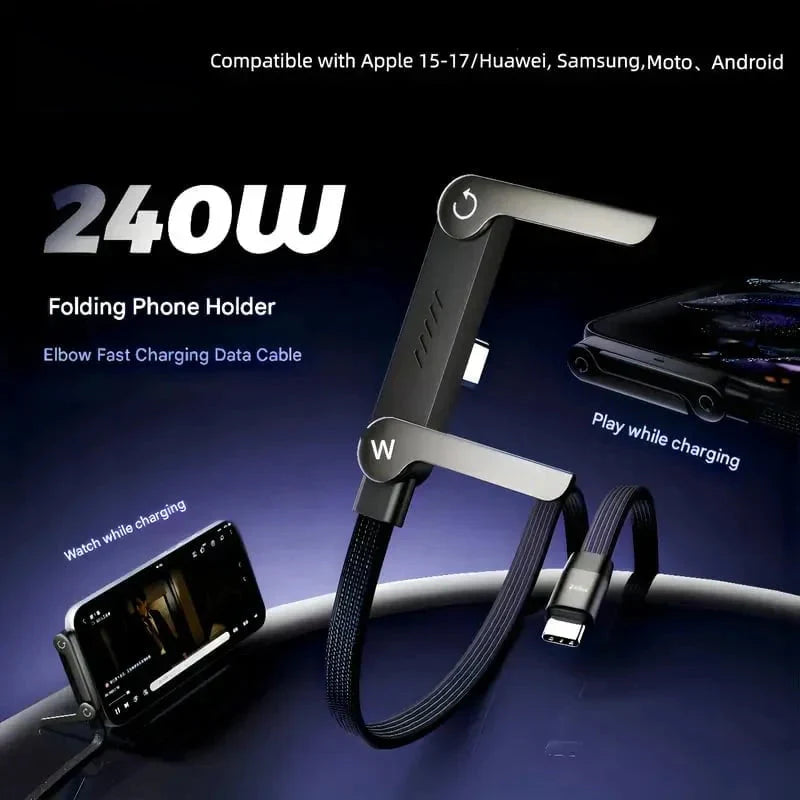 ⚡Official Authorized | 2-in-1 Invisible Holder Charger Cable - 240W Fast Charging Cord with Built-In Phone Stand